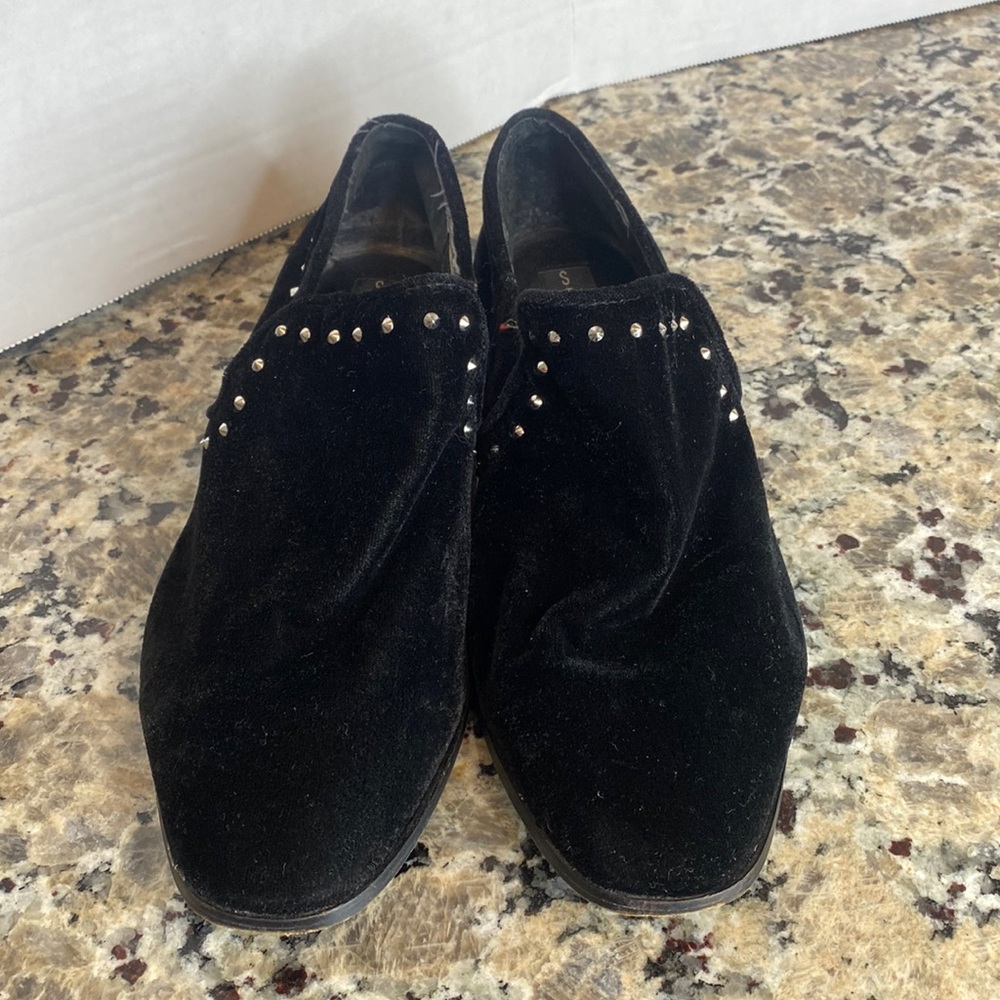 Steven Steve Madden Womens 6 M Black Velour Studded Slip On Loafer Flats Shoes